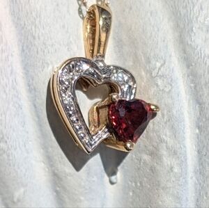Gold Heart Pendant with Garnet and Diamonds